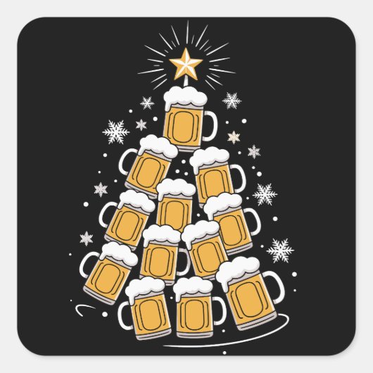 Grappig Bier Kerstboom Vakantie Drinken Vierkante Sticker (Voorkant)