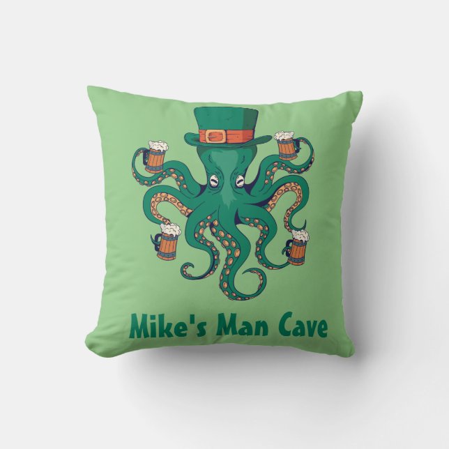 Grappig bier octopus uw voornaam man cave kussen (Voorkant)