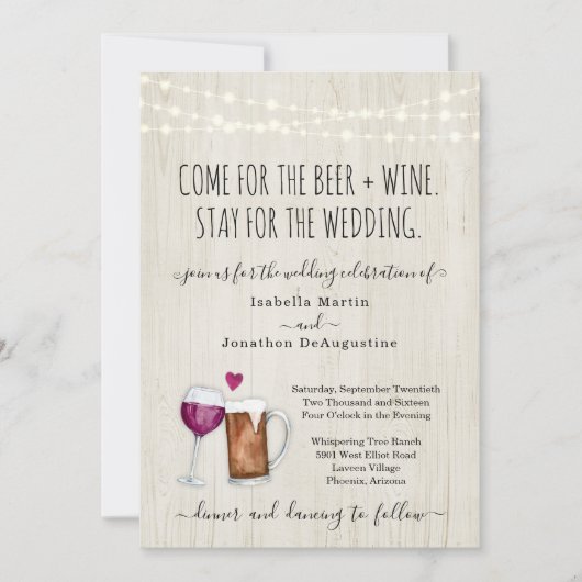 Grappig bier & wijn thema bruiloft uitnodiging (Voorkant)
