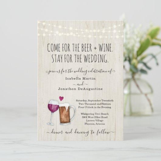 Grappig bier & wijn thema bruiloft uitnodiging (Staand voorkant)