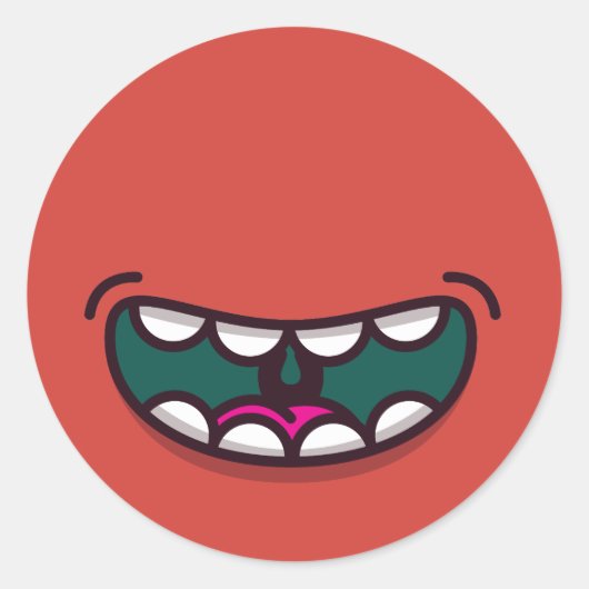 Grappig Big Mouth Monster. Ronde Sticker (Voorkant)