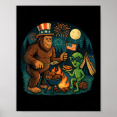 Grappig Bigfoot Alien BBQ kampvuur 4 juli Ameri Poster (Voorkant)