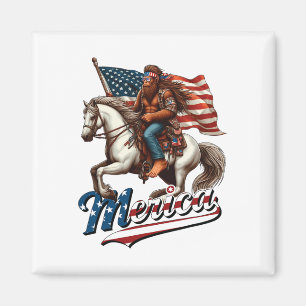 Grappig Bigfoot Amerika USA Mullet Byndana Horse R Magneet