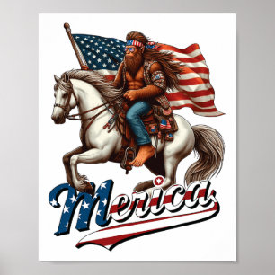 Grappig Bigfoot Amerika USA Mullet Byndana Horse R Poster