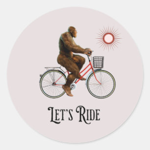 Grappig Bigfoot Fietsavontuur Retro Ronde Sticker