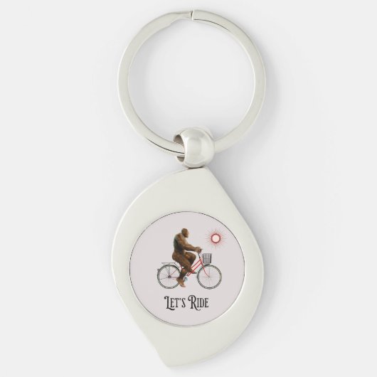 Grappig Bigfoot Fietsavontuur Retro Sleutelhanger (Voorkant)