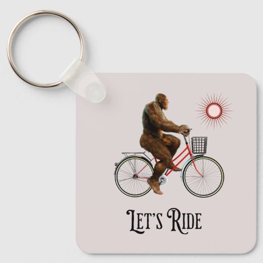 Grappig Bigfoot Fietsavontuur Retro Sleutelhanger (Voorkant)