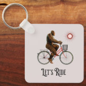 Grappig Bigfoot Fietsavontuur Retro Sleutelhanger (Voorkant)