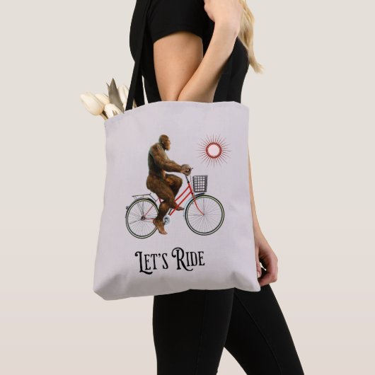 Grappig Bigfoot Fietsavontuur Retro Tote Bag (Dichtbij)