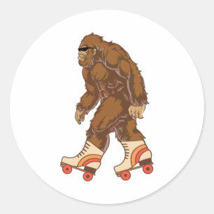 Grappig Bigfoot Rolschaatsen Ronde Sticker