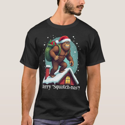Grappig Bigfoot Santa Rooftop T-shirt Vrolijk Squa (Voorkant)