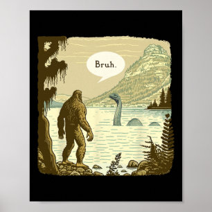 Grappig Bigfoot Sasquatch Loch Ness Monster Introv Poster