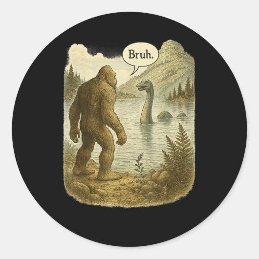 Grappig Bigfoot Sasquatch Loch Ness Monster Introv Ronde Sticker (Voorkant)