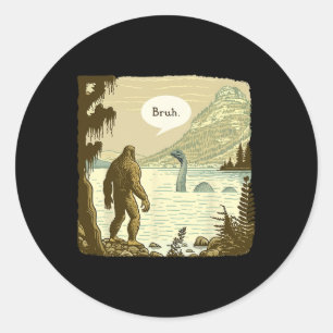 Grappig Bigfoot Sasquatch Loch Ness Monster Introv Ronde Sticker