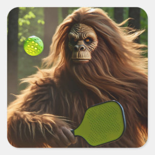 Grappig Bigfoot spelen Pickleball Vierkante Sticker