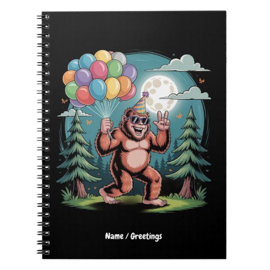 Grappig Bigfoot Verjaardagsfeest Bash Ballonnen Notitieboek (Voorkant)