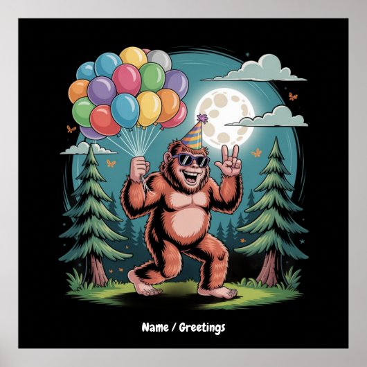 Grappig Bigfoot Verjaardagsfeest Bash Ballonnen Poster (Voorkant)