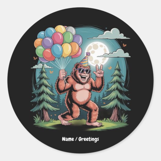 Grappig Bigfoot Verjaardagsfeest Bash Ballonnen Ronde Sticker (Voorkant)