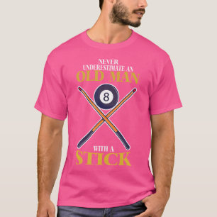 Grappig biljart oud Man met stick en biljartbal T-shirt