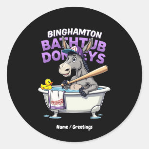 Grappig Binghamton Baseball Badkuip Ezel Vintage Ronde Sticker