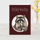 Grappig, Birthday die over de heuvel Cute Raccoon Kaart (Gele Bloem)