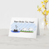 Grappig Birthday Kaart. Hippo Birdie Two Ewes. Kaart (Gele Bloem)