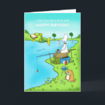 Grappig Birthday Son fishing card met vis Kaart<br><div class="desc">Dit is een grappige viskaart, die zeker ideaal is voor alle vissers van de afgelopen eeuwen, met Duncan die een vis probeert te vangen, maar de vis heeft net zijn boterham ingenomen waar hij maar één beet van heeft genomen, en vetkat eet de vissen die uit springen om het aas...</div>