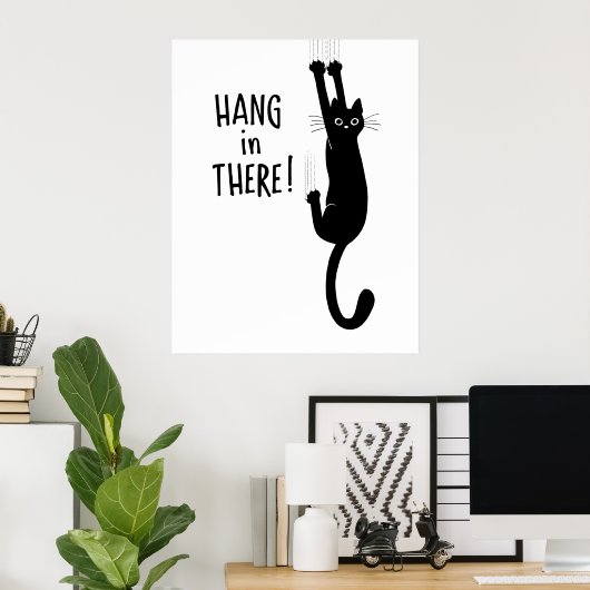 Grappig Black Cat Hanging - hou vol! Poster (Thuiskantoor)