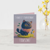 Grappig Black Cat Illustratie, Pawsome jarig Kaart (Gele Bloem)
