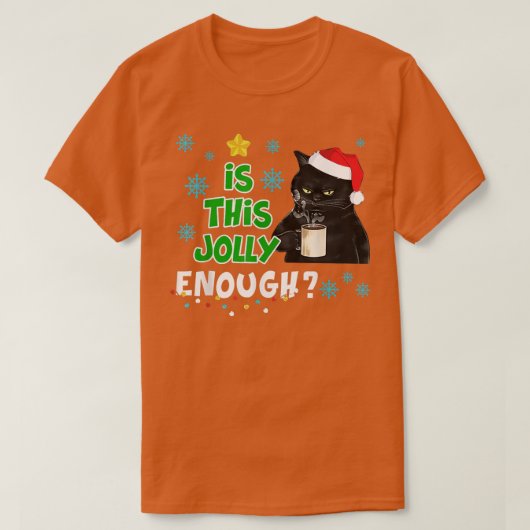 Grappig Black Cat Kerstlight: Kerstman met jolly T-shirt (Design voorkant)
