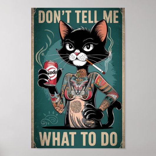 Grappig Black Cat Tattoo Poster - Vertel me niet w (Voorkant)