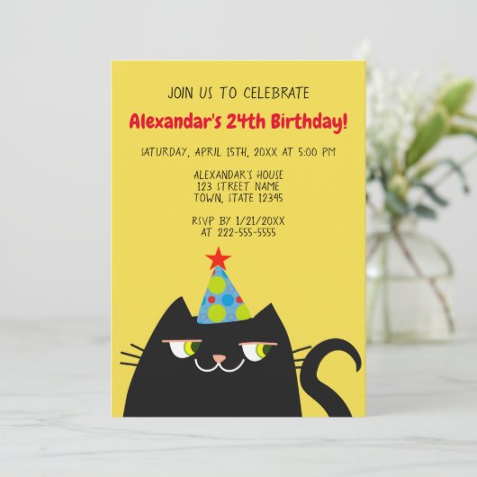 Grappig Black Cat verjaardagsfeestje Kaart (Staand voorkant)