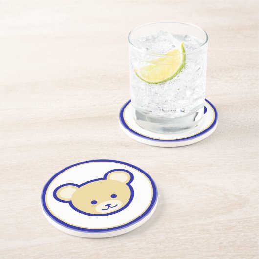 Grappig Blauw Beige Teddybeer Schattigee Cartoon A Zandsteen Onderzetter (Zijkant)