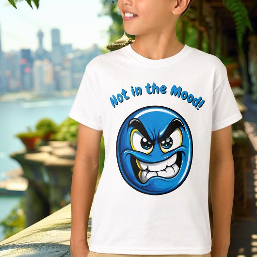 Grappig Blauw Boos Emoji Kinderen T-Shirt