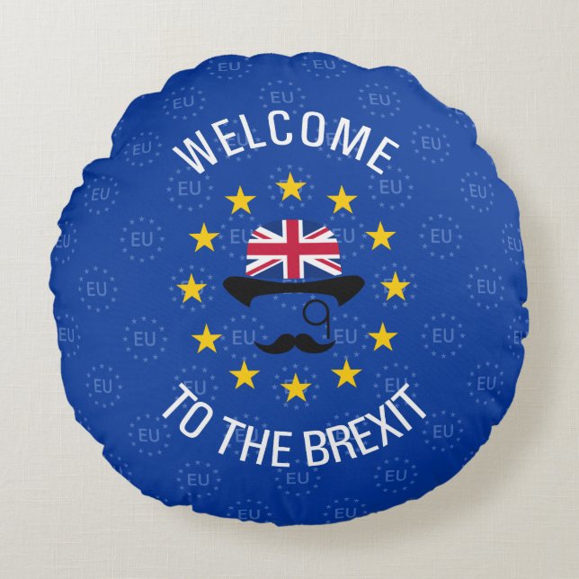 Grappig Blauw Geel Europese Unie Brexit Pun Rond Kussen (Voorkant)