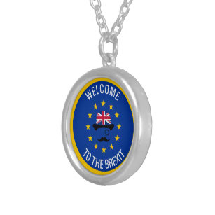 Grappig Blauw Geel Europese Unie Brexit Pun Zilver Vergulden Ketting