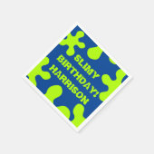 Grappig blauw groen slijm, aangepaste naam verjaar servet (Hoek)