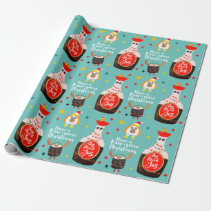 Grappig Blauw Kawaii Sushi Lover Vrolijk Kerstfees Cadeaupapier