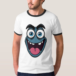 Grappig Blauw Monster Gezicht Cartoon T-shirt