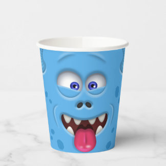 Grappig Blauw Monster Gezicht Partij Papier Cups Papieren Bekers