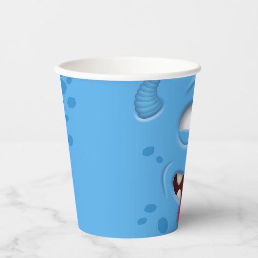 Grappig Blauw Monster Gezicht Partij Papier Cups Papieren Bekers (Voorkant)