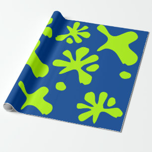 Grappig blauw & neon groen slijm patroon kinderen cadeaupapier