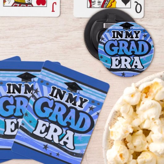 Grappig Blauw Retro Stijlvol Leuk Modern Afstudeer Button Flesopener