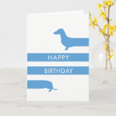 Grappig blauw Teckel Gelukkige Verjaardag Kaart (Gele Bloem)