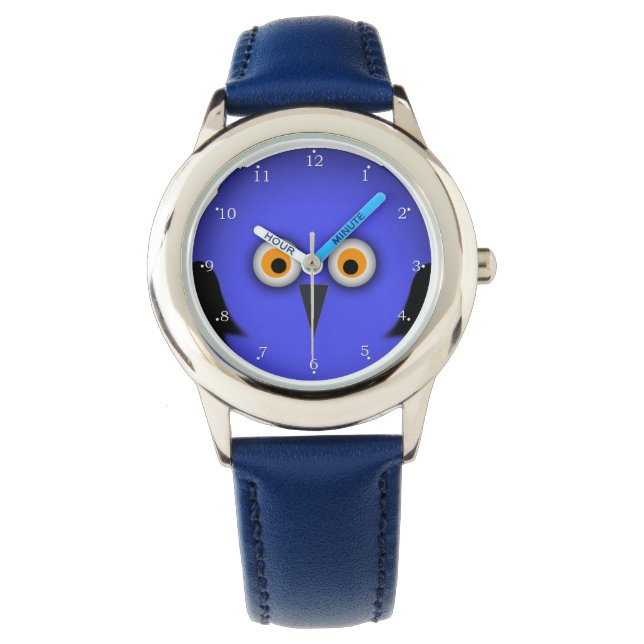Grappig Blauw Uilengezicht Horloge (Voorkant)