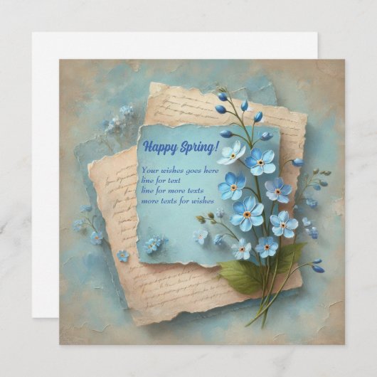 Grappig  blauw vergeet me niet bloemen feestdagenkaart (Voorkant / Achterkant)