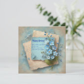 Grappig  blauw vergeet me niet bloemen feestdagenkaart (Staand voorkant)