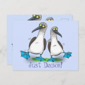 Grappig blauw-voetschoen-zeevogel-dansende cartoon briefkaart (Voorkant / Achterkant)