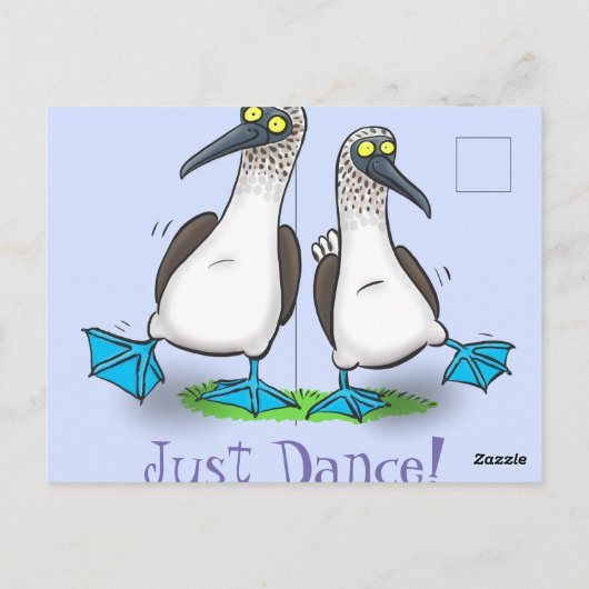 Grappig blauw-voetschoen-zeevogel-dansende cartoon briefkaart (Achterkant)