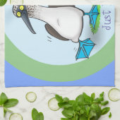 Grappig blauw-voetschoen-zeevogel-dansende cartoon theedoek (Gevouwen)